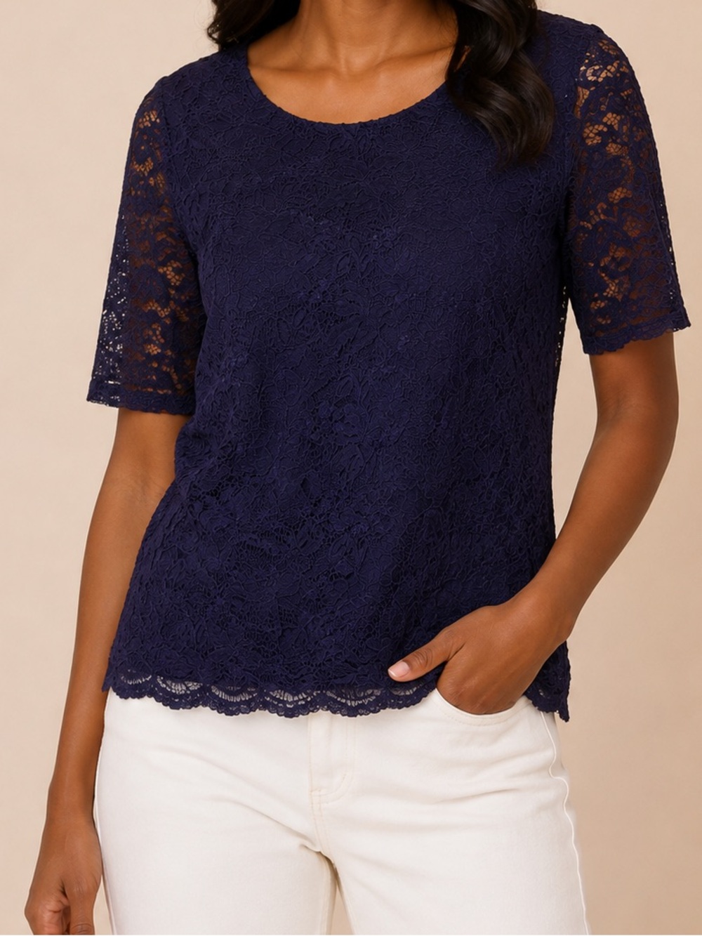 Coldwater Creek | Lace Short Sleeve Blouse in Plum | Size M 10/12 | Like New